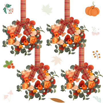 4 Pcs 9" Fall Mini Wreaths Pumpkin Eucalyptus Wreath