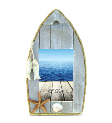 Coastal Boat Photo Frame 4x6 - Distressed Wood Starfish Photo Frame for Summer Vacation Memory, Handmade Beach Sand