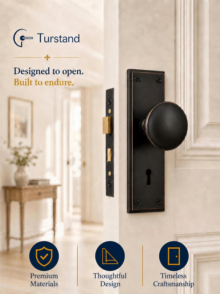 Oil Rubbed Bronze Vintage Mortise Lock Set with Round Door Knobs