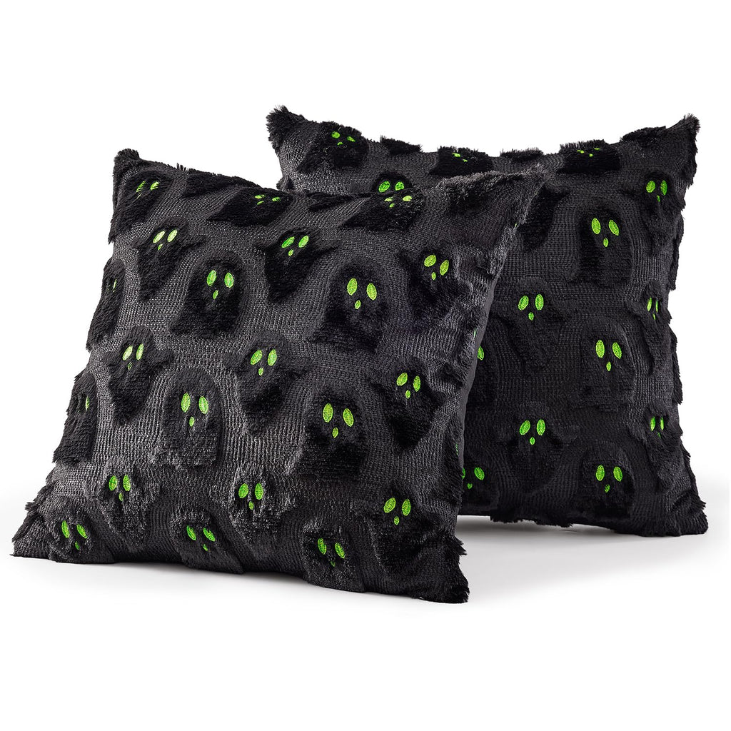 Black Halloween Pillow Covers Cute Ghost Decor Set of 2 18x18