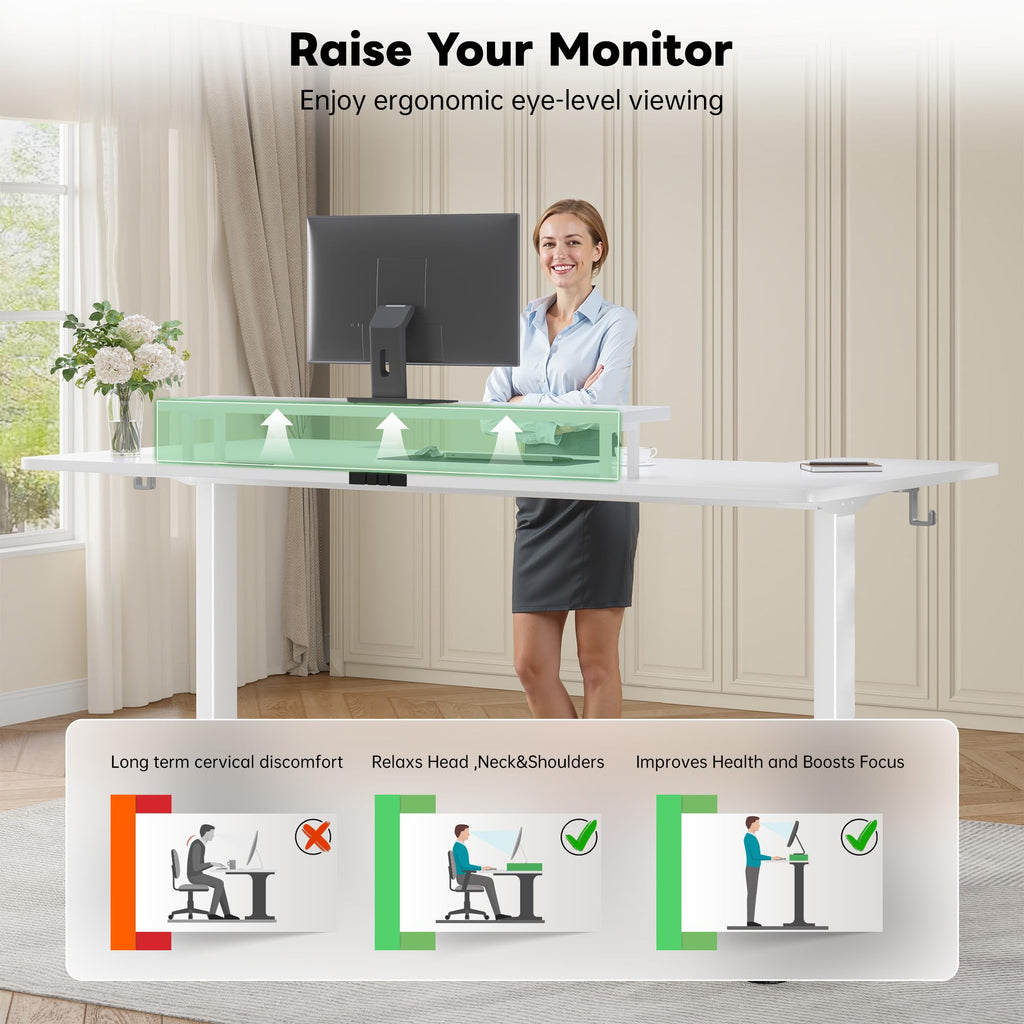 71 x 36 Inch U Shaped Electric Standing Desk, Height Adjustable Desk with Power Outlet, 3 Memory Height