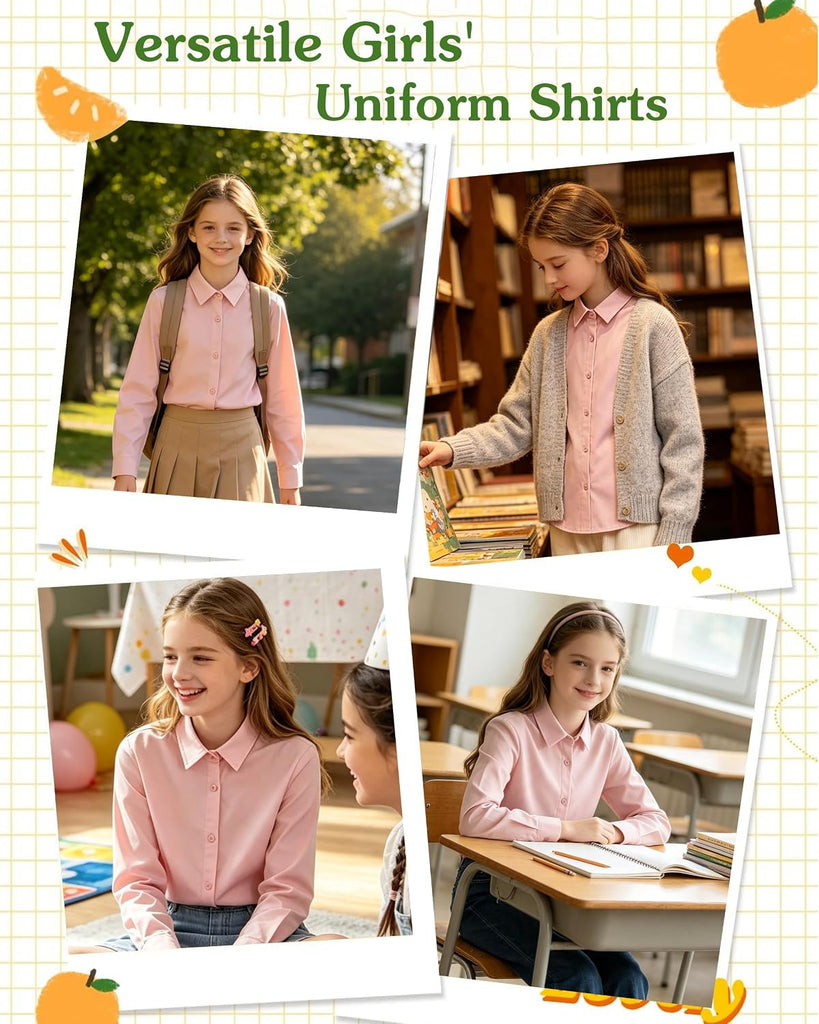 Shirts Button Down Long Sleeve Girl School Uniform Blouse