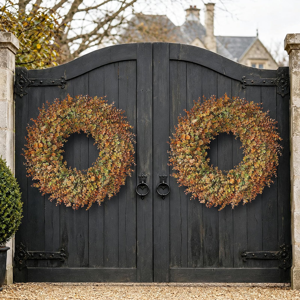 32" Large Fake Eucalyptus Fall Wreath for Front Door Decor(Orange-Green)