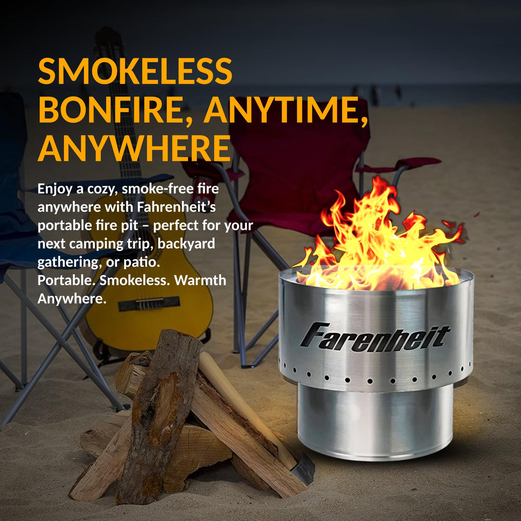 13.5" Stainless Steel Smokeless Fire Pit | Portable Outdoor Wood Burning Firepit for Backyard, Camping, Patio & Deck