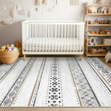 8x10 Area Rugs for Living Room Washable Moroccan Farmhouse Neutral Geometric Low Pile Non-Slip Soft Print
