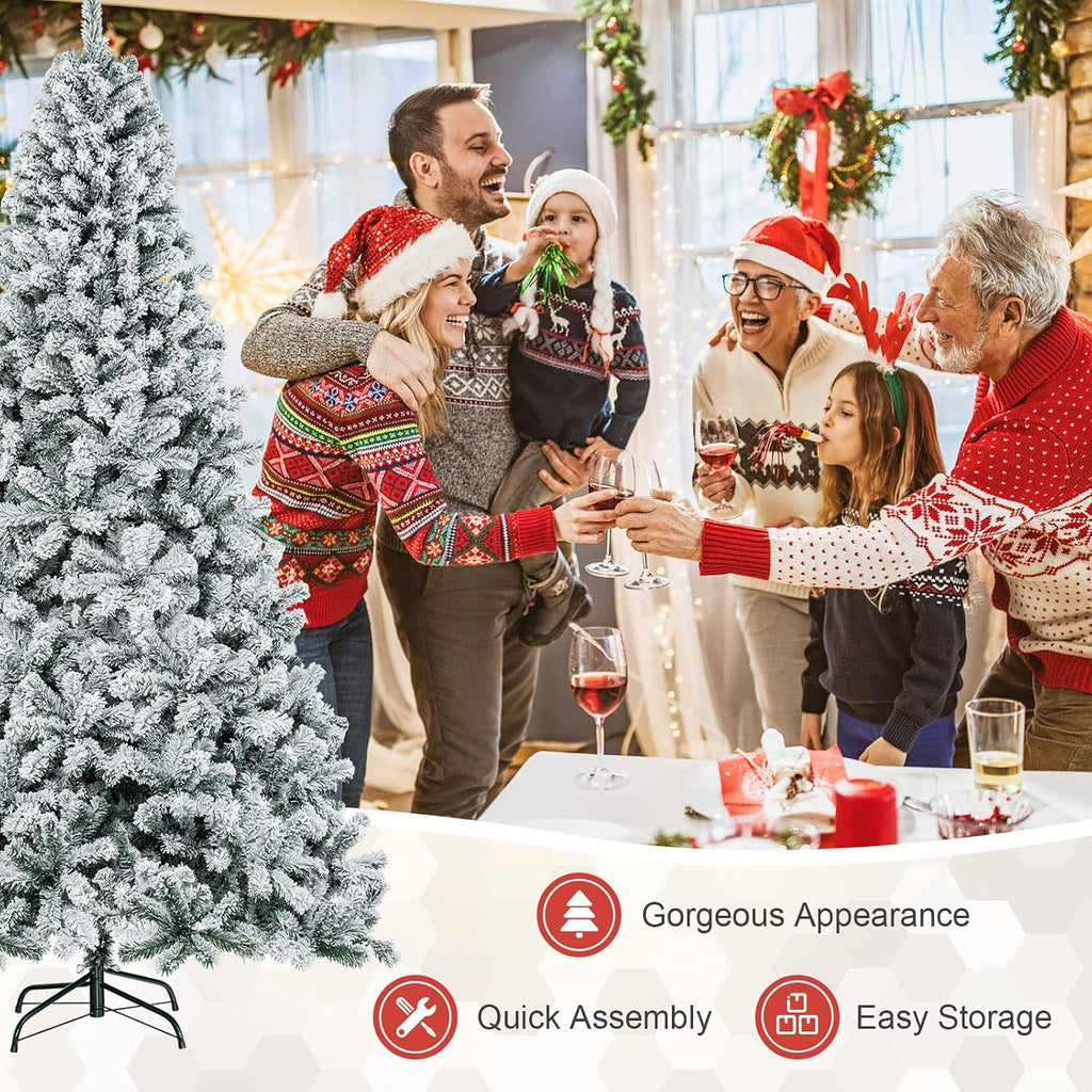 Snow Flocked Christmas Tree, Artificial Hinged Pine Tree