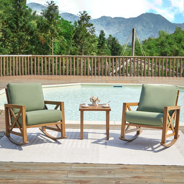 3 Piece Patio Rocking Bistro Set, 6.5'' Thick Cushions