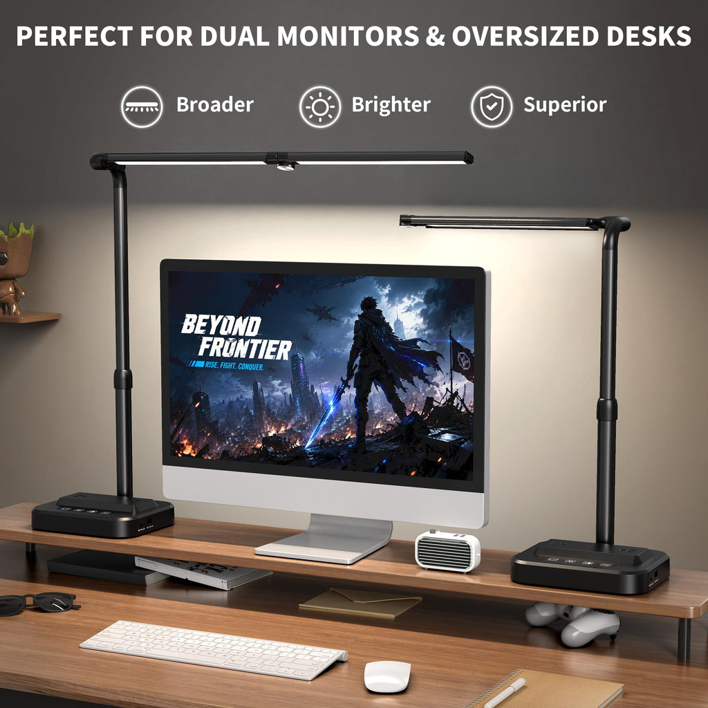 LED Desk Lamp, Ultra Wide Computer Light, Dimmable Desk Light with USB Fast Charger, Adjustable Foldable Eye Caring
