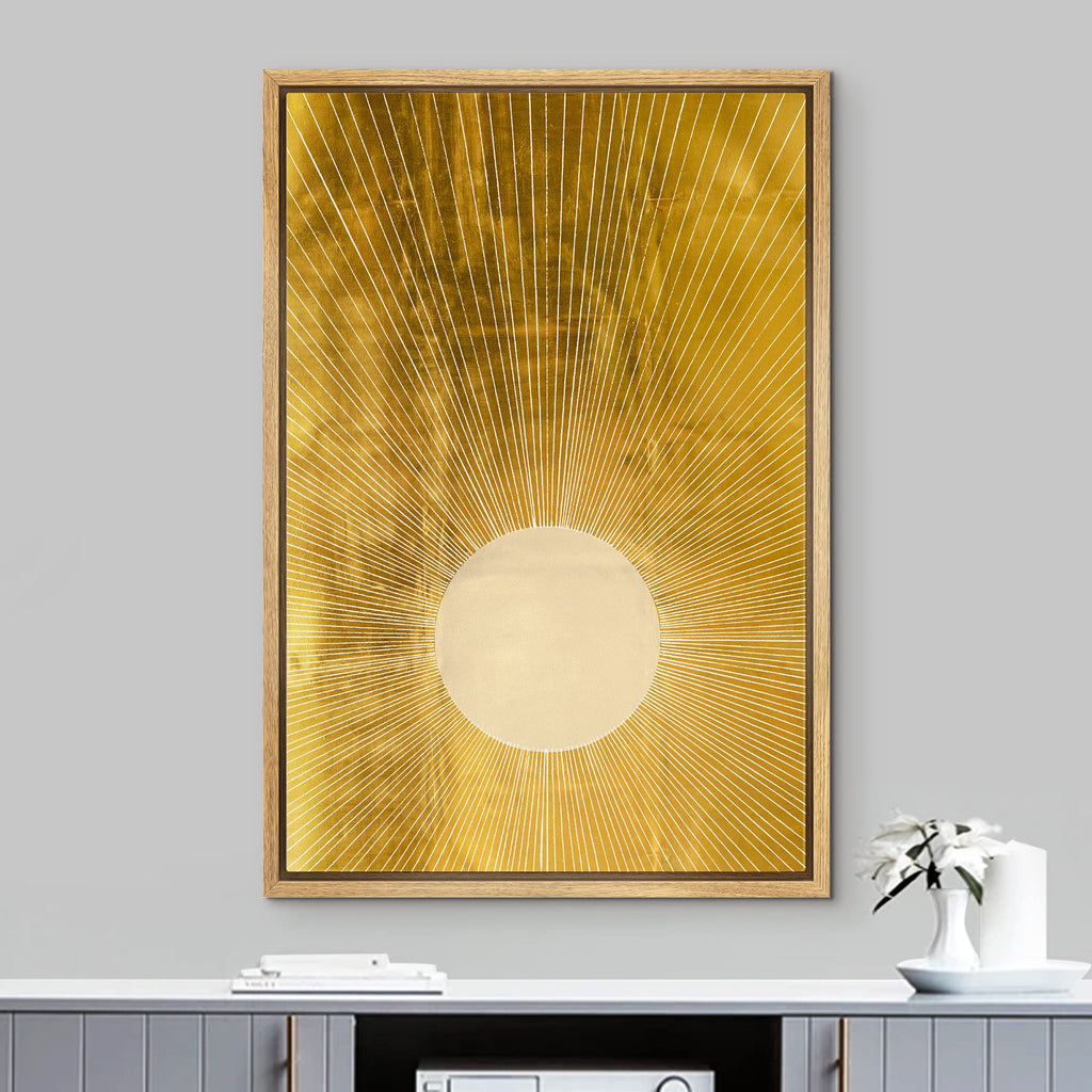 Framed Canvas Print Wall Art Rays of Light from Yellow Sun Astronomy & Space Cosmic Illustrations Modern Art Glam