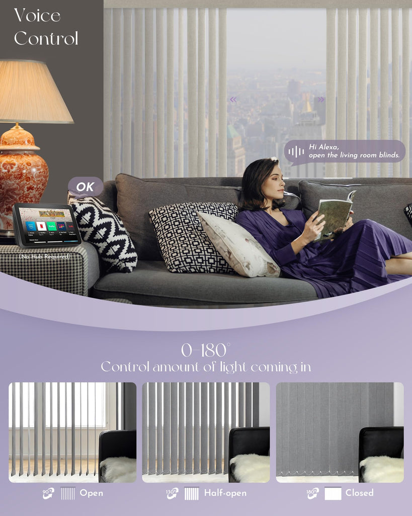 Motorized Vertical Blinds Compatible with Alexa Google Privacy Reversible Blackout Smart Vertical Blind Remote