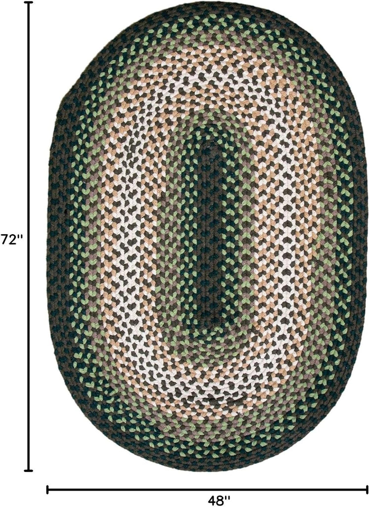 Oval 4' X 6' Green - Ivory Oval Braided Rug for Farmhouse Style Bedrooms and Living Rooms