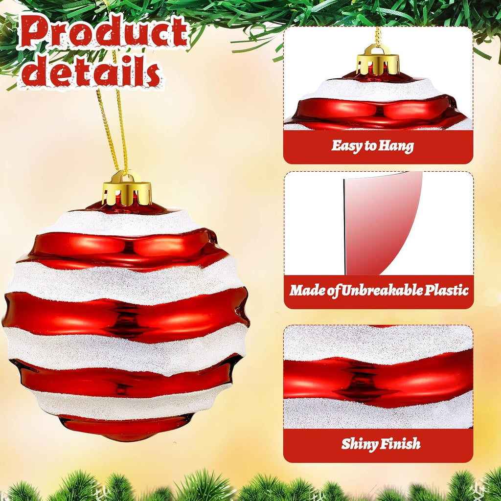 8 Pack Large Christmas Ornaments Balls, 6 Inch Jumbo Glitter, Vivid