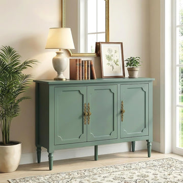 Buffet Cabinet with 3 Doors, Mid-Century Modern Sideboard with Adjustable Shelves, Wood Painted Coffee Bar Table with