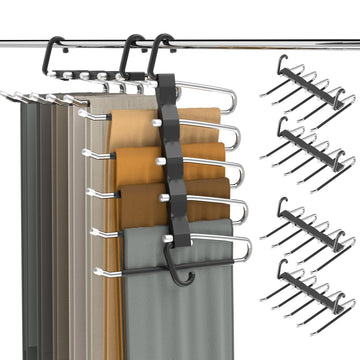 Pants Hangers Space Saving - 4 PCS Closet Organizer and Storage Jean Hangers, Stainless Steel Anti-Slip Clothes