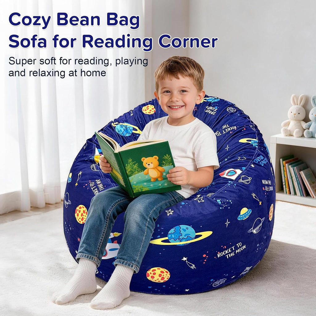 Space Bean Bag Chair for Kids, High-Back Floor Lounger with Memory Foam Filling and Removable Machine-Washable Velvet