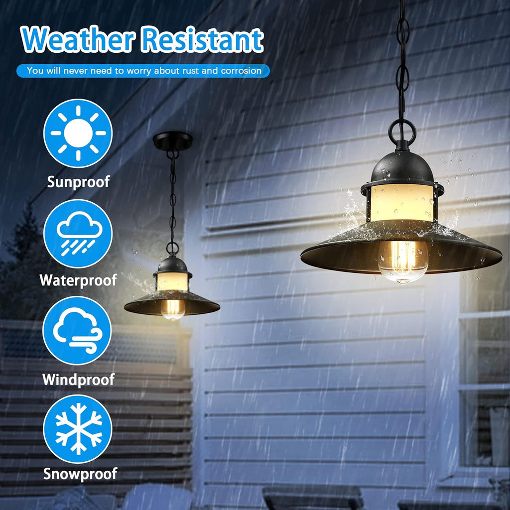 Outdoor Pendant Lights for Porch,2 Pack Farmhouse Exterior Hanging Lights Fixture with Adjustable Chain