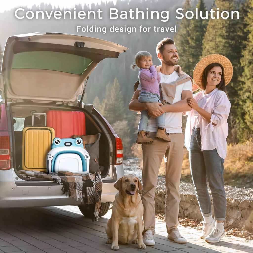 Baby Bathtub, Collapsible Newborn Bathtub for Infant to Toddler with Soft Cushion and Thermometer,Portable Travel