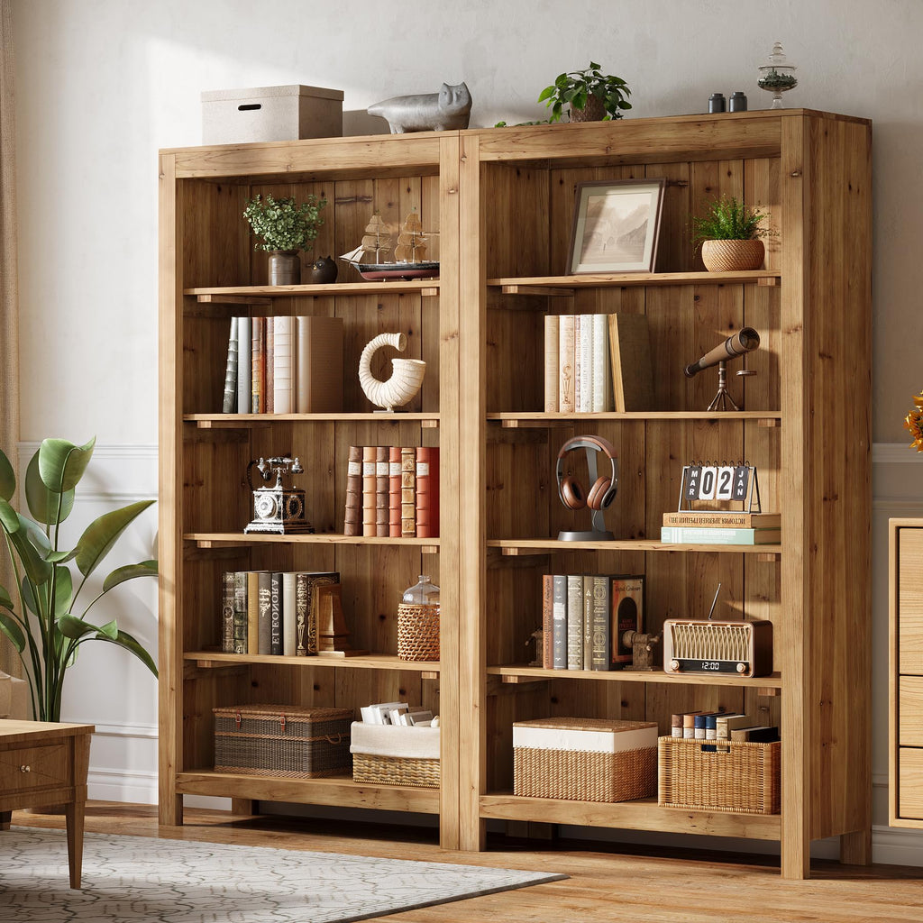 5-Tier Real Wood Bookcase Solid Wood Bookshelf Display Storage Shelf