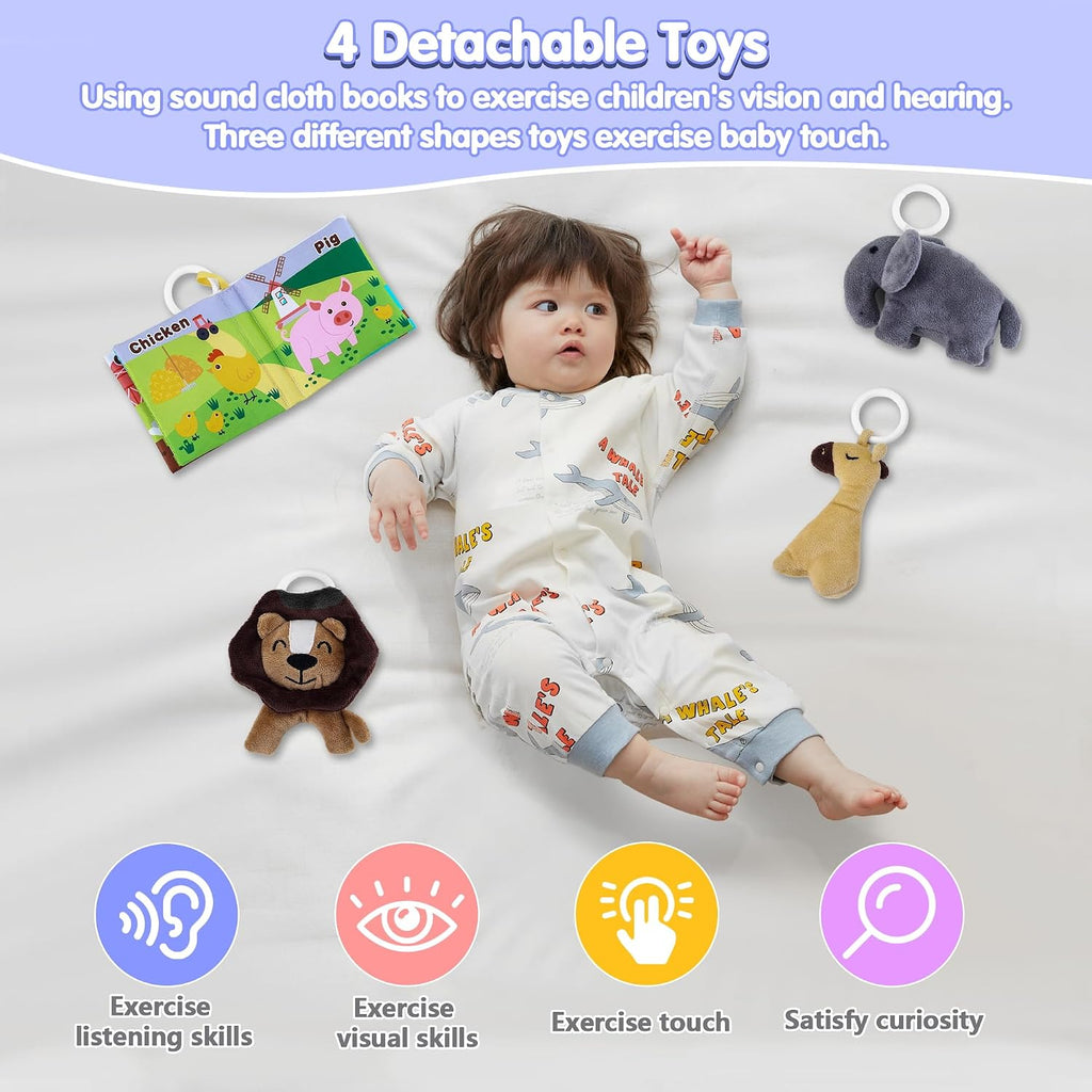 Portable Baby Lounger with 4 Toys,Infant Lounger with Fitness Rack, Breathable & Soft Cotton Newborn Lounger