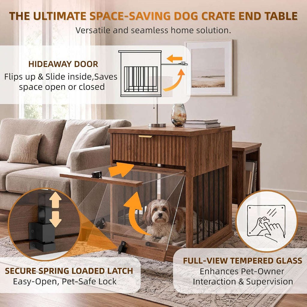 Dog Crate Furniture, Wooden Dog Kennel End Table, Walnut