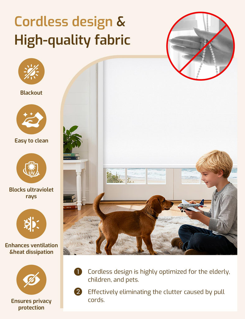 No-Drill No Tools Motorized Blinds with Remote | 69Wx48H White