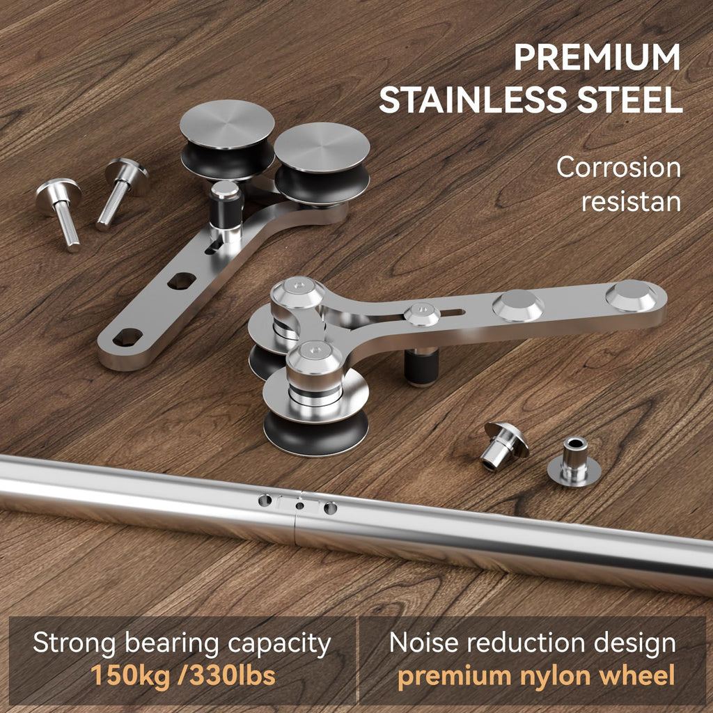9FT Stainless Steel Sliding Door Hardware Kit Heavy Duty and Smoothly Wooden Barn Door Kit fit for 54" Wide Single