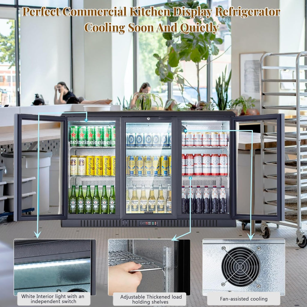 BODEGACOOLER Commercial Bar Cooler With 3 Glass Doors,11.4 Cu.Ft Under Counter B