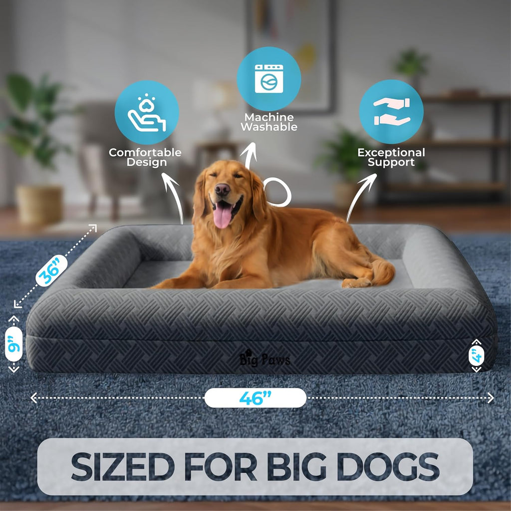Cooling Orthopedic Dog Bed for XL & Senior Dogs + Enclosed Support, High-Density Memory Foam, Waterproof Liners