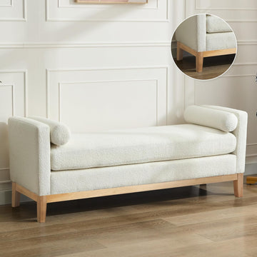 66.34" W King Size Bench for End of Bed, Upholstered Bench with Pillows & Natural Wood Legs /Entryway/Living Room