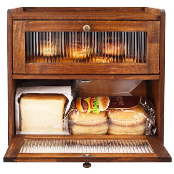Countertop, Double Layer Large Breadbox, Brown