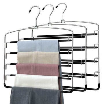 Pants Hangers 3 Pieces, 5 Tier Closet Organizers and Storage Clothes Hanger, Hangers Space Saving with Swing