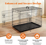 Large Dog Crate, 36 Inch Double Door Folding Metal Wire Dog Cage with Plastic Leak-Proof Pan Tray