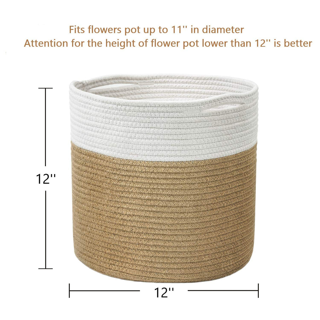 Large Plant Basket, Planter for Indoor Plants, Jute Mixed White