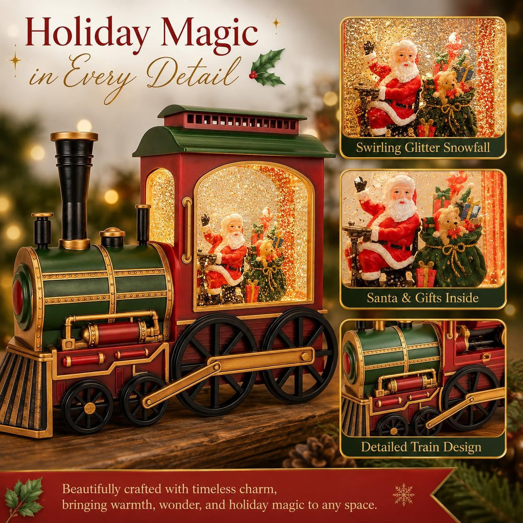 Christmas Train Snow Globe with Music and Lights, Musical Snow Globe Lantern for Holiday Decor, Battery/USB Powered