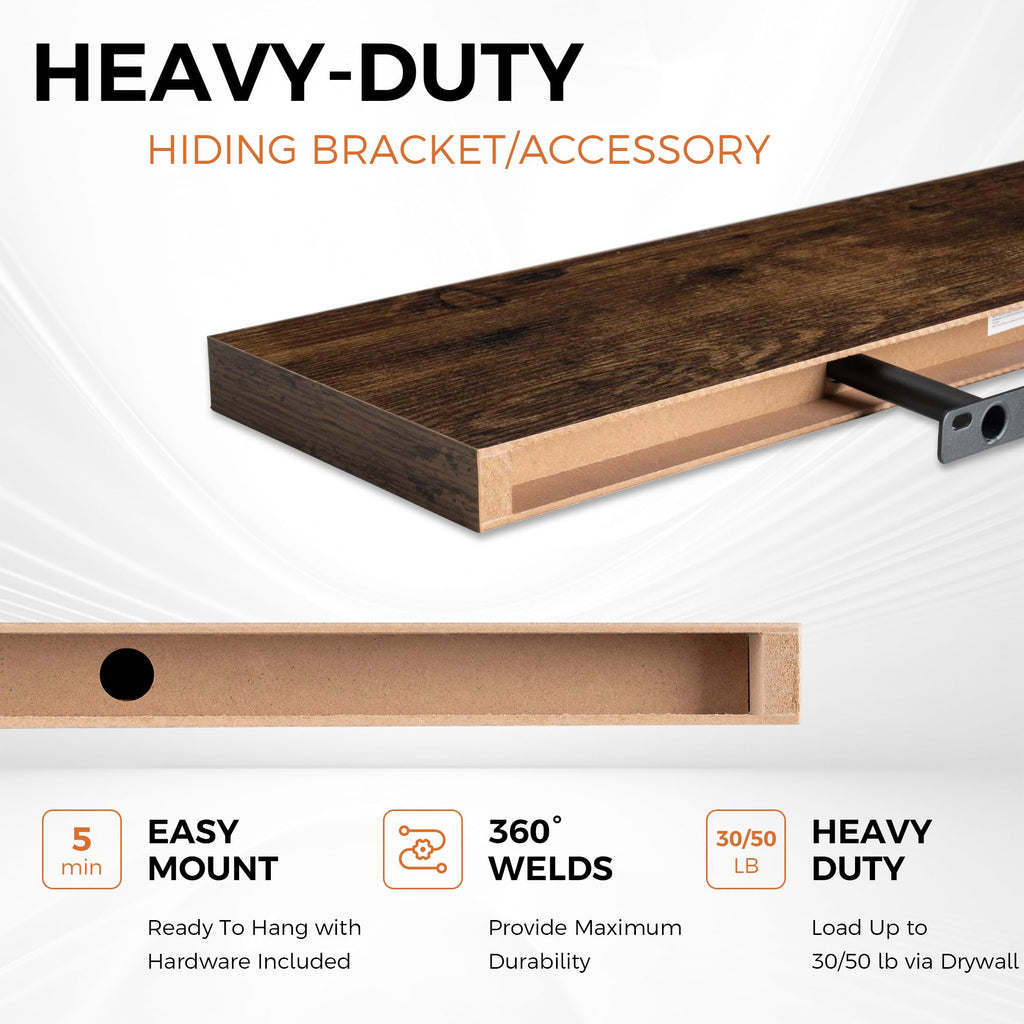 36Inch Floating Shelves for Wall 2 Pack Wood Shelves Wall Mounted Rustic Wood Floating Shelf with Invisible Brackets