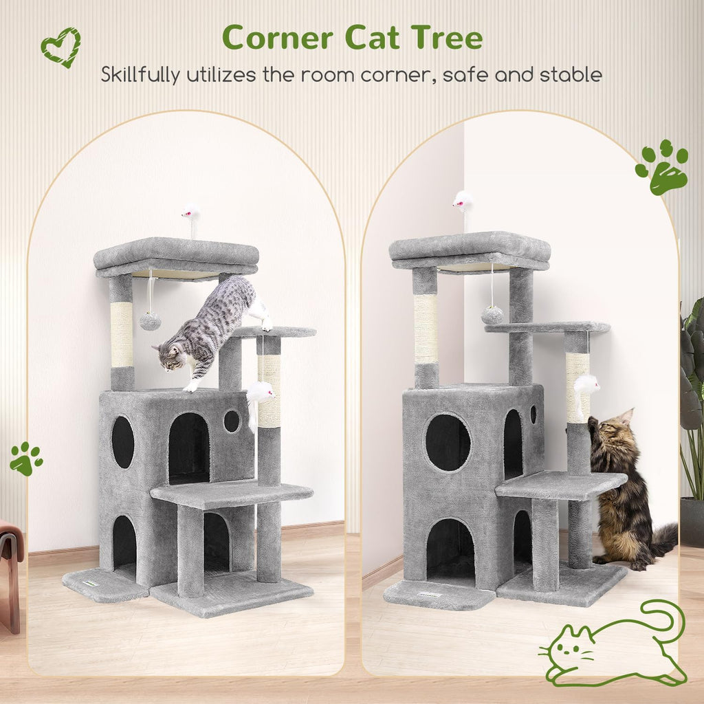 Cat Tree Tower for Indoor Cats, 50-inch Adult Cat Tree House for Large Adult Cats with Steps, Scratching Post