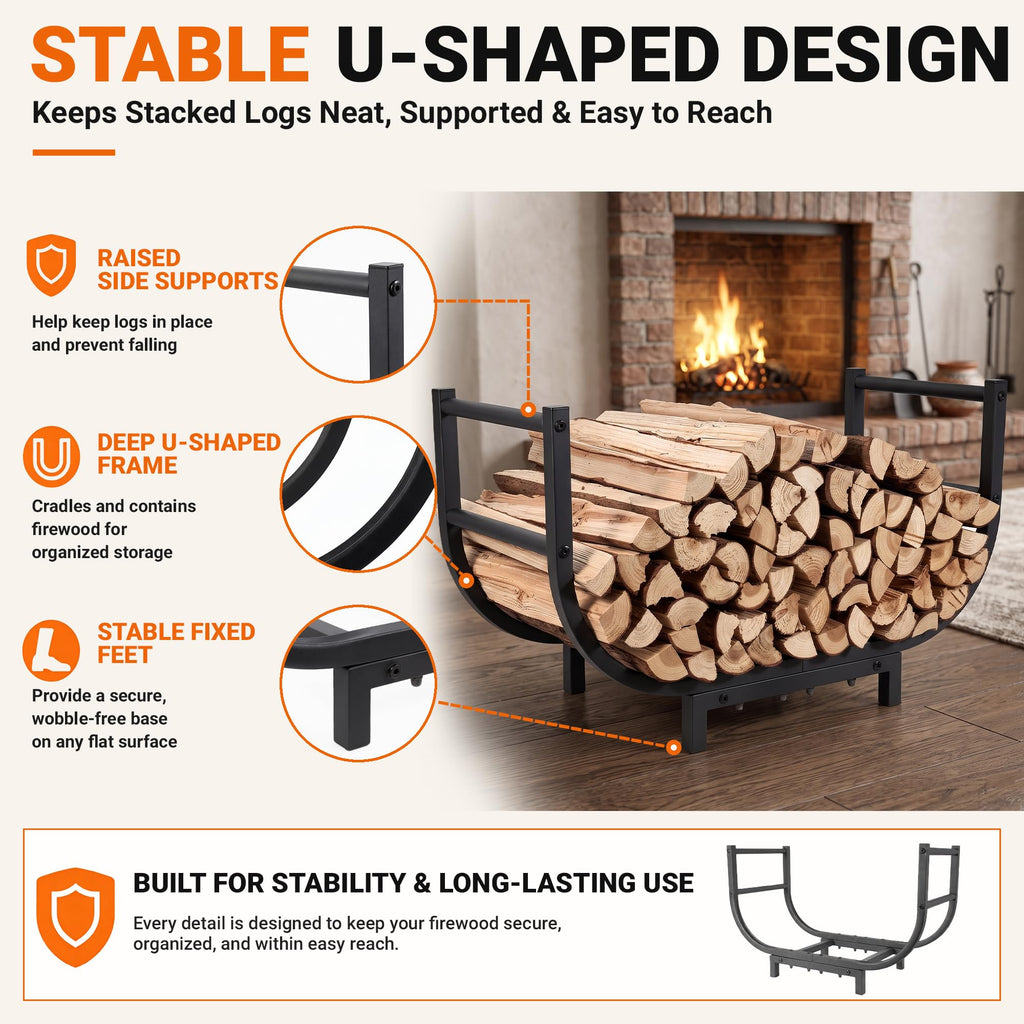 24-Inch Firewood Rack, 500 lb Heavy-Duty Steel Log Holder
