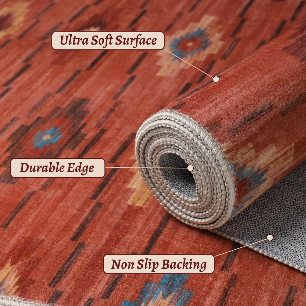 Washable Western Abstract Area Rug, Terracotta