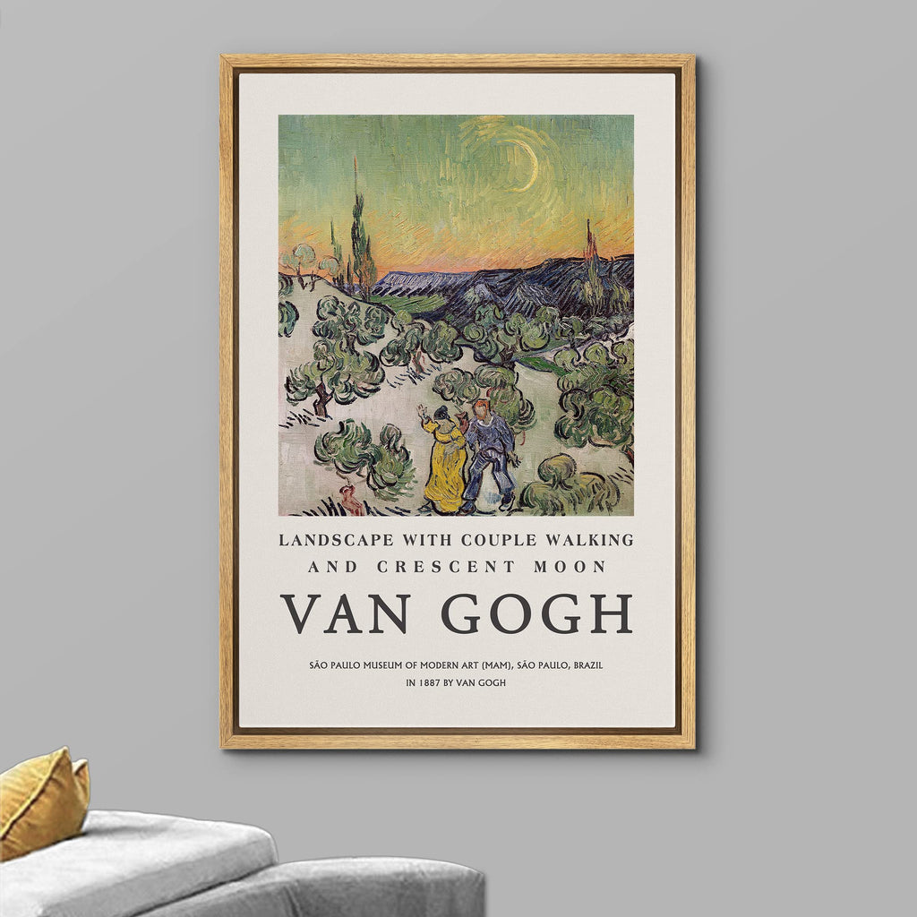 Framed Canvas Print Wall Art Landscape Couple Walking Vincent Van Gogh Nature Wilderness Illustrations Fine Art