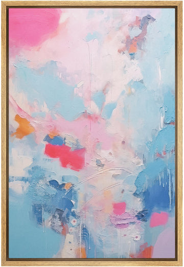 Framed Canvas Print Wall Art Pink Baby Pastel Blue Landscape Abstract Geometric Illustration Minimalism Decorative