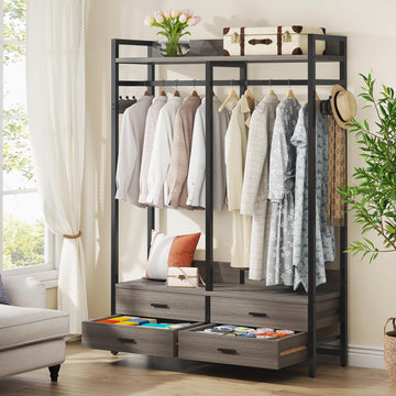 Freestanding Closet Organizer, Garment Rack with 4 Drawers, Gray