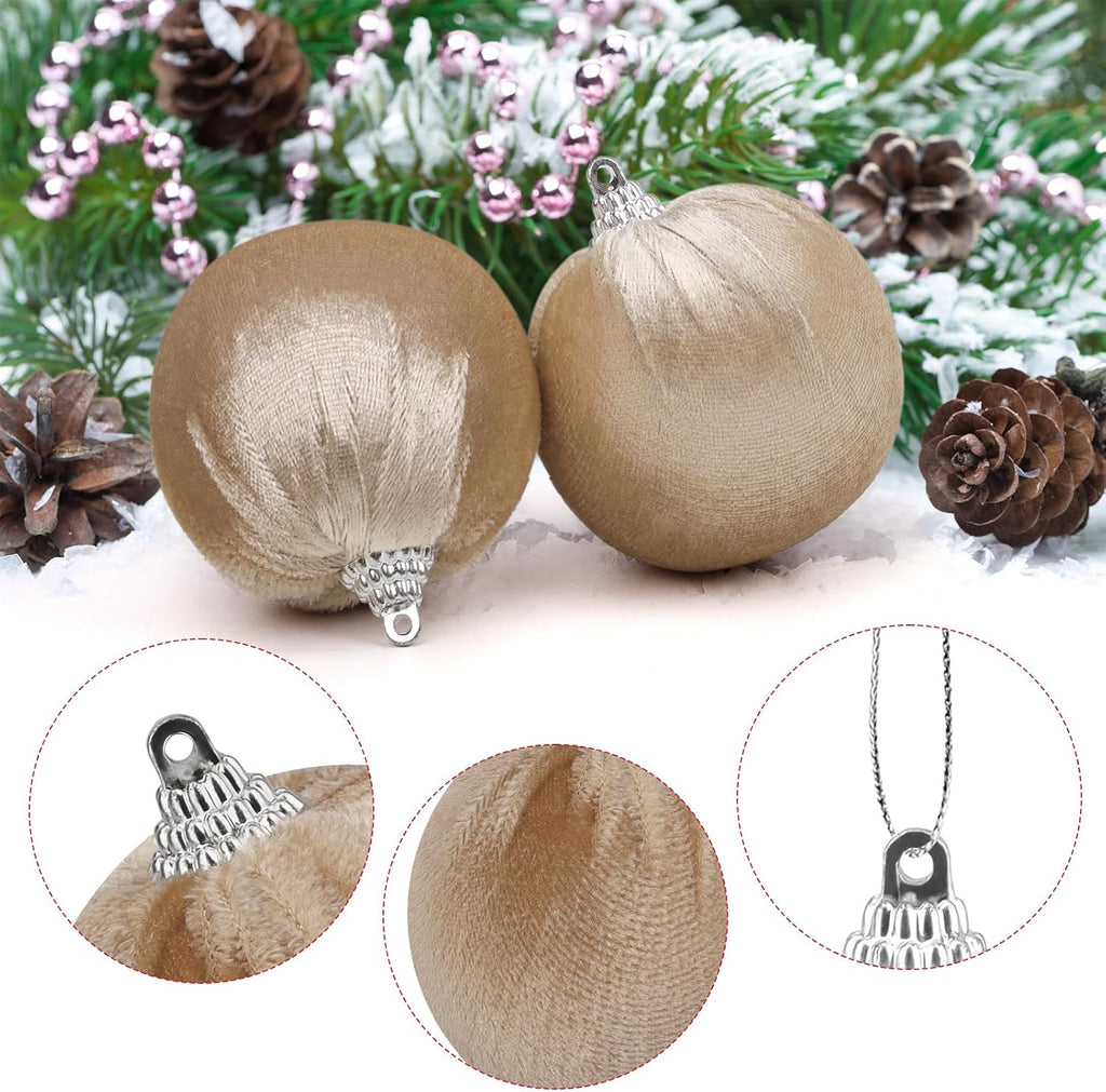 15pcs Christmas Velvet Ball Ornaments Flocked Xmas Tree 2.36inchs Small Shatterproof Hanging Ball Decoration for