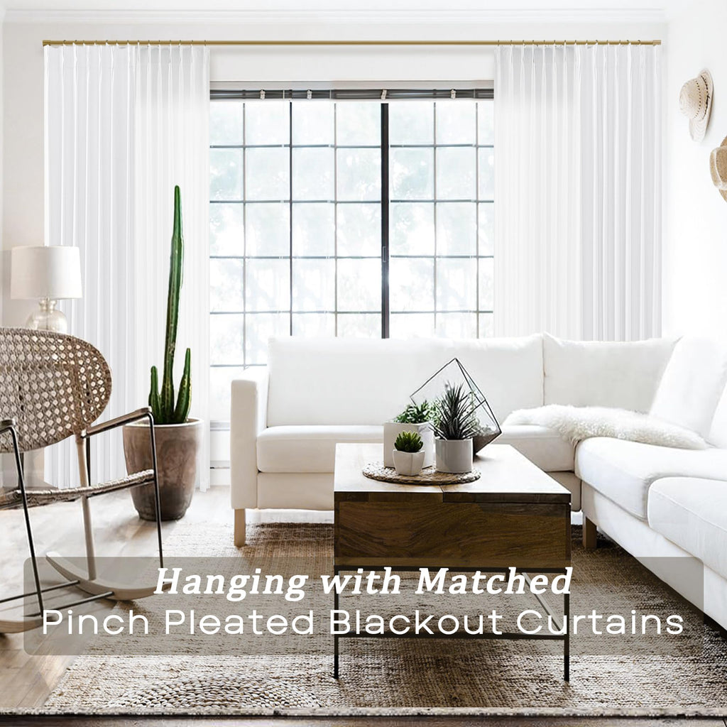 104 Inch Long Linen Curtains, White Semi Sheer Pinch Pleat Drapes, Light Filtering Panel Track System
