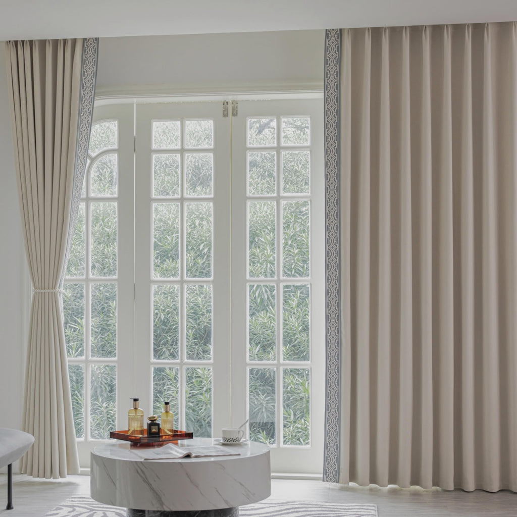 Ivory Cream Curtains with Tape Trim, Pinch Pleat, Blackout, Lined Curtains with Easy Installation (2Panels, 52W x 84L)