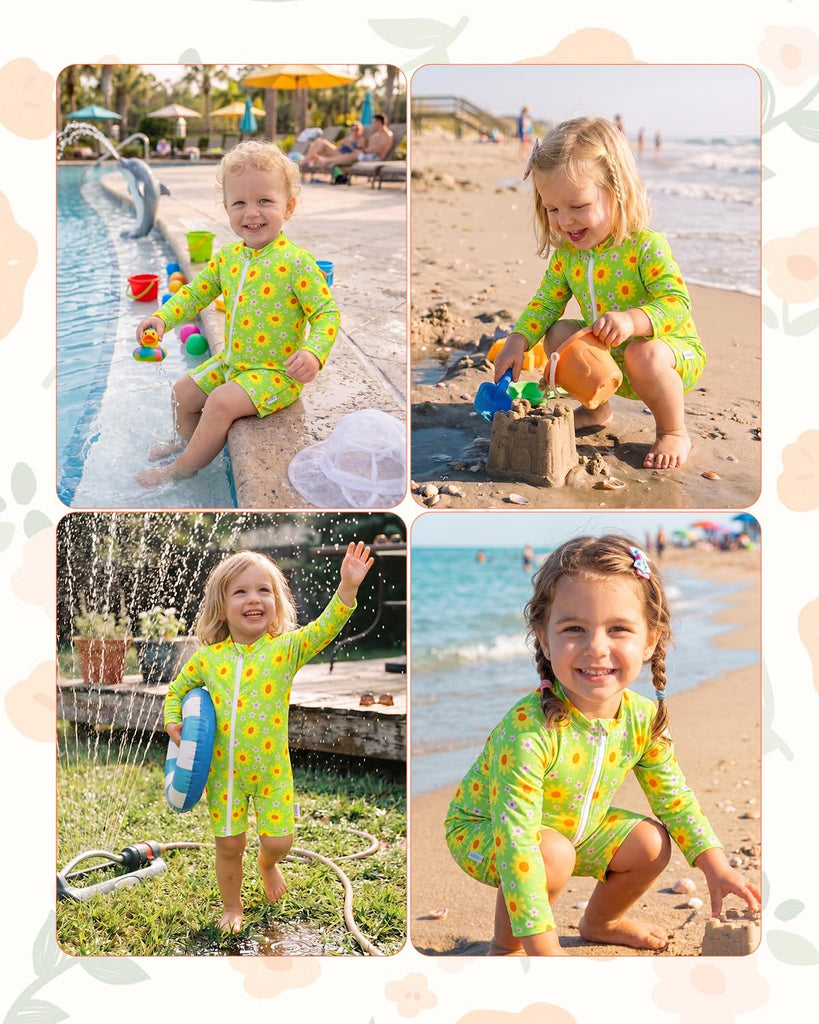 Baby Boys' One Piece Swimsuit,Toddler Infant Zipper Rash Guard, Long Sleeve UPF 50+ Sun Protection Bathing Suit