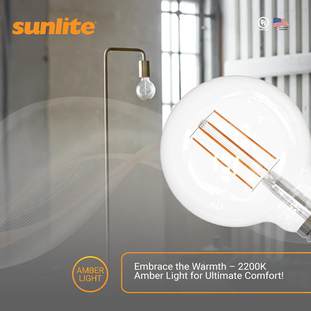 G25 LED Light Bulbs 8.5W 100W Equivalent Amber 2200K Long Filament Vintage LED Globe Light Bulbs Vanity Bathroom