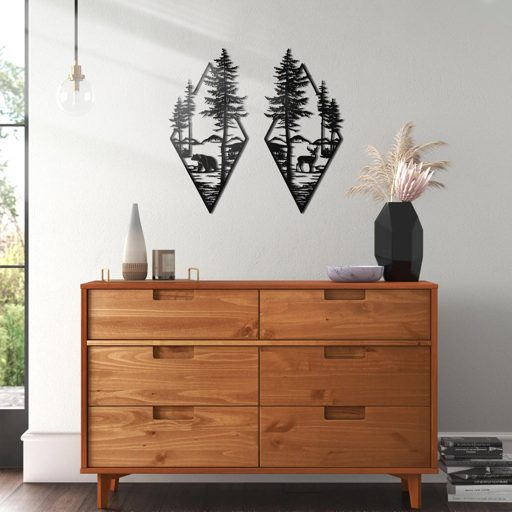 Bear Deer Metal Wall Art Set of 2, Rustic Cabin Lodge Decor