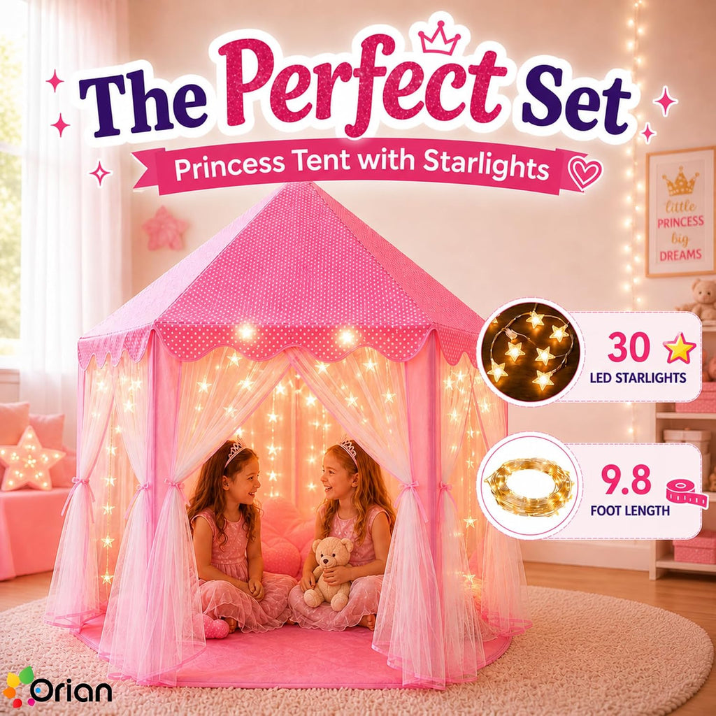 Princess Tent for Girls, Kids Pink Play Tent, Ages 2-7, 55" x 53"