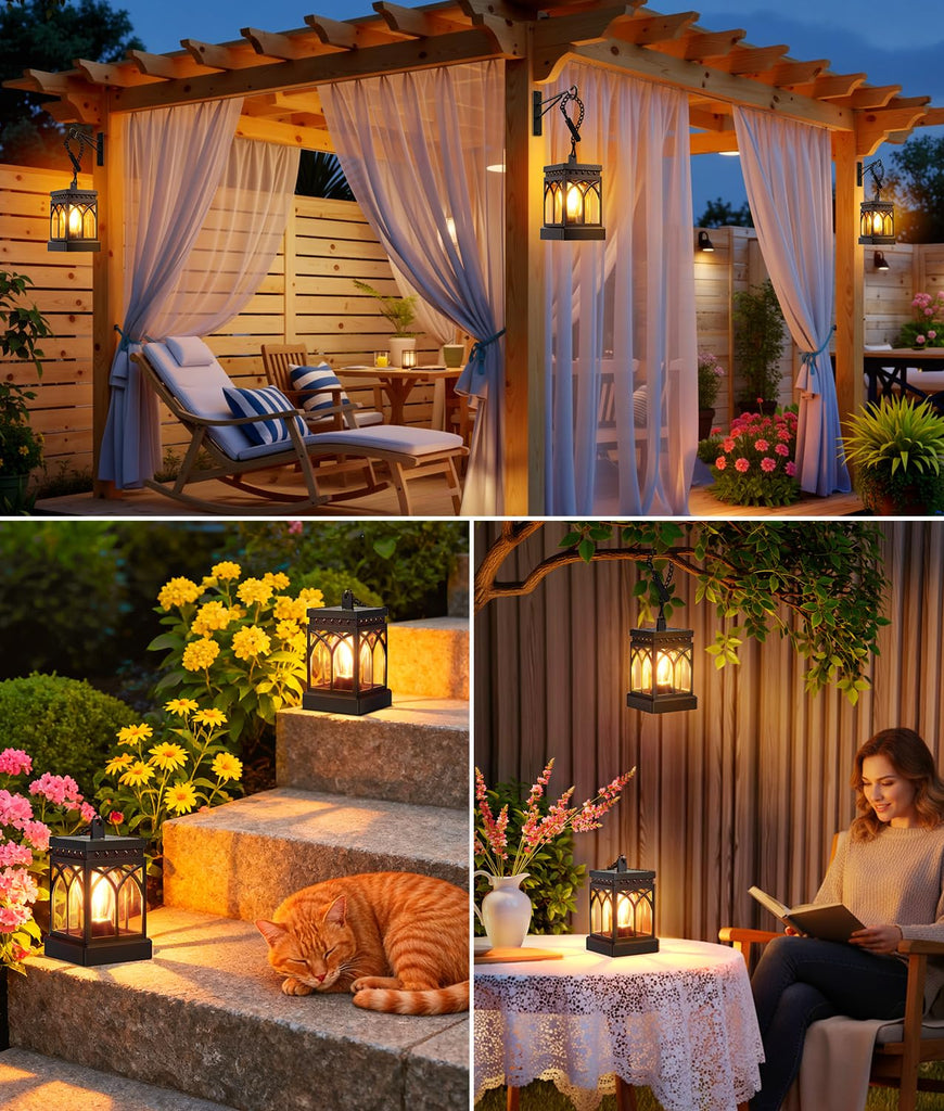 4 Pack Solar Lanterns Outdoor Waterproof, Brighter Hanging Solar Lantern Lights for Outside, Auto ON/Off Lanterns