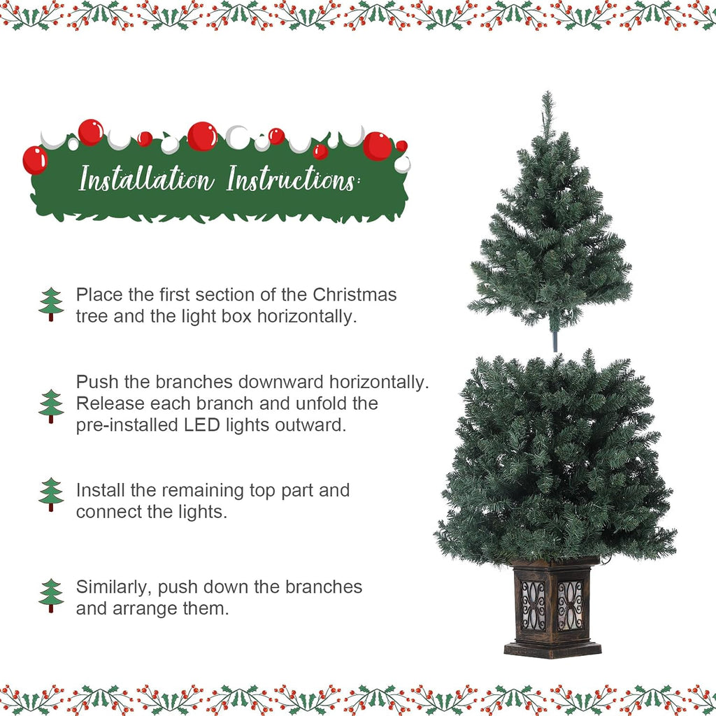 4.5 Ft Artificial Fiber Optic Christmas Tree, Pre-Lit Artificial Potted Xmas Tree with 300 Led Lights, 8 Lighting